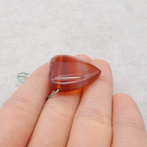 Carved Natural Red Agate Heart Shape Side Drilled Gemstone Pendant Bead, 25x25x8mm, 7.4g