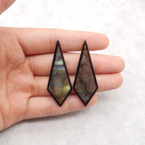 Hot Sale! Natural Flash Labradorite And Obsidian Intarsia Tie Shape Gemstone Earring Beads, 47x18x5mm, 9g