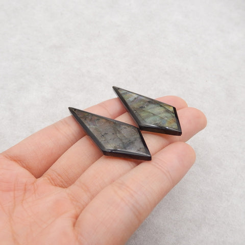 Hot Sale! Natural Flash Labradorite And Obsidian Intarsia Tie Shape Gemstone Earring Beads, 47x18x5mm, 9g