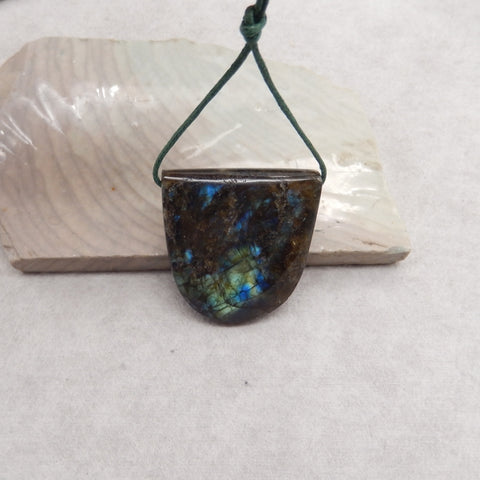 Natural Flash Labradorite Side Drilled Gemstone Pendant, 32x31x9mm, 16.8g