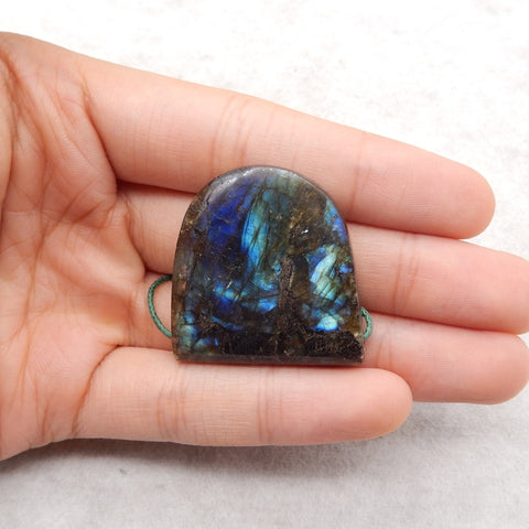 Natural Flash Labradorite Side Drilled Gemstone Pendant, 32x31x9mm, 16.8g