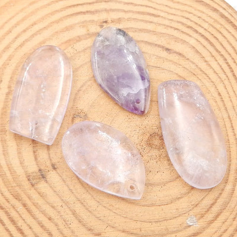 4 PCS Natural Amethyst Pendant Beads,25×16×4mm, 30×15×4mm 11g