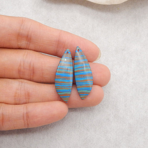 1 Pair Rainbow Jasper Gemstone Earring Beads, Stone For Earrings Making, Drilled Gemstone Pair, 27×8×3mm, 2.3g