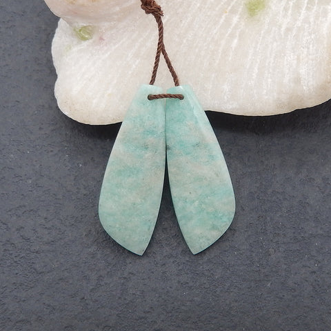 New 1 Pair Natural Amazonite Gemstone Earring Beads, Gem Jewelry Gift, Customized Gemstone Earring Pair, 32×11×3mm, 5.2g