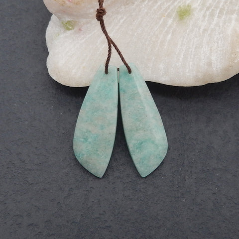New 1 Pair Natural Amazonite Gemstone Earring Beads, Gem Jewelry Gift, Customized Gemstone Earring Pair, 32×11×3mm, 5.2g