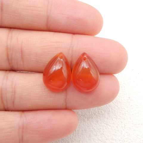 1 Pair Natural Red Agate Teardrop Gemstone Earring Beads, Drilled Cabochons, Flatback Earring Pair