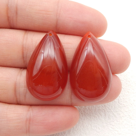 1 Pair Natural Red Agate Teardrop Gemstone Earring Beads, Drilled Cabochons, Flatback Earring Pair