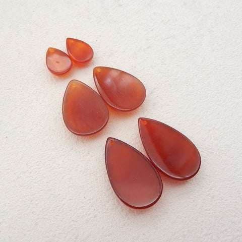 1 Pair Natural Red Agate Teardrop Gemstone Earring Beads, Drilled Cabochons, Flatback Earring Pair