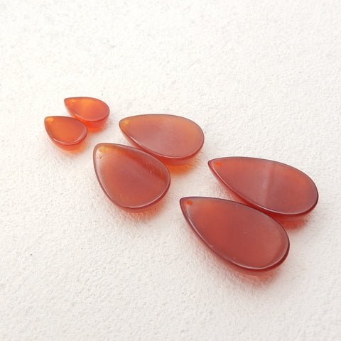 1 Pair Natural Red Agate Teardrop Gemstone Earring Beads, Drilled Cabochons, Flatback Earring Pair