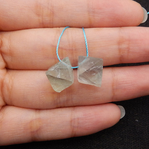 Paire de cabochons de pierres précieuses de fluorite, pépite naturelle, 14x11 mm, 3,5 g
