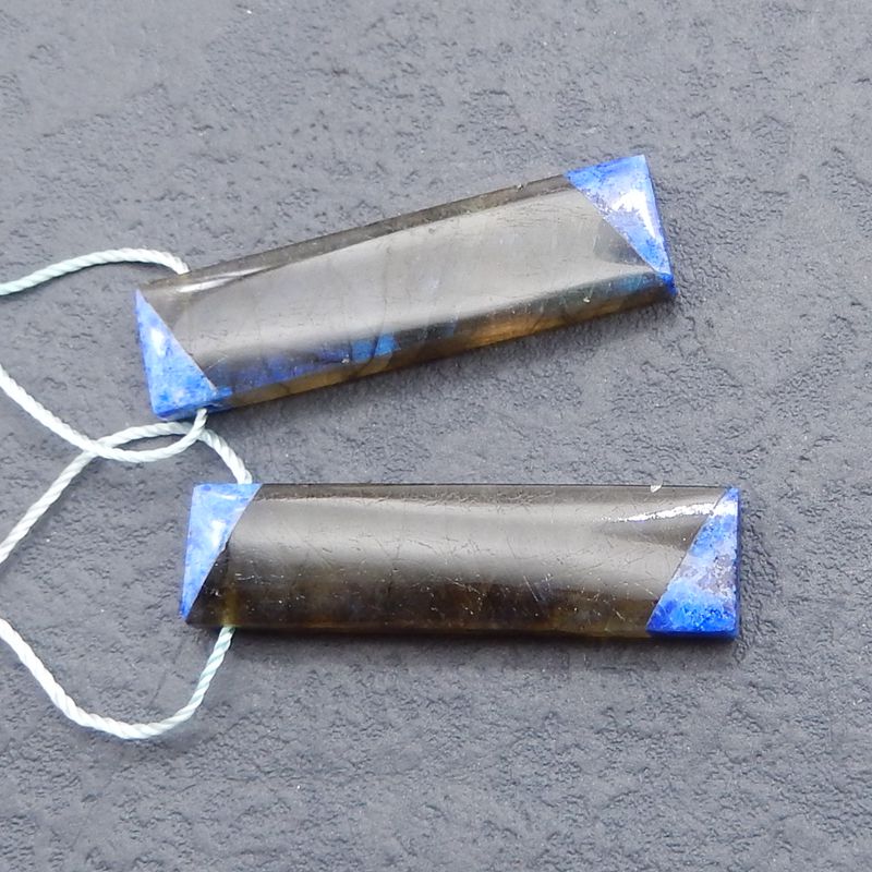 Intarsia of Lapis Lazuli and Labradorite Earring Beads 40*10*5mm, 9.9g