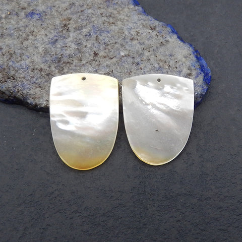 1 Pair Natural MOP (Mother Of Pearl) Gemstone Earrings Beads, Gemstone Earring Pair, Drilled Stone Earrings,26x20x3mm, 6.3g