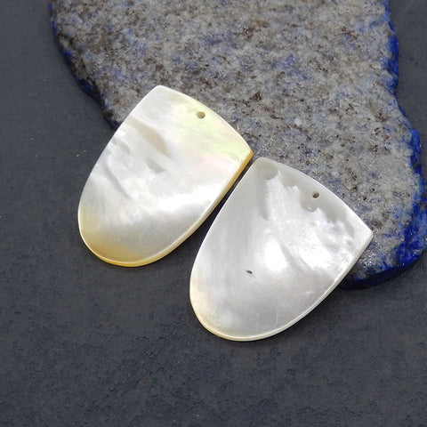 1 Pair Natural MOP (Mother Of Pearl) Gemstone Earrings Beads, Gemstone Earring Pair, Drilled Stone Earrings,26x20x3mm, 6.3g