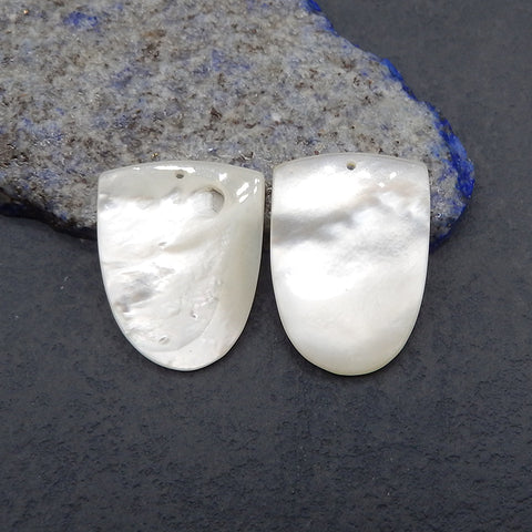 1 Pair Natural MOP (Mother Of Pearl) Gemstone Earrings Beads, Gemstone Earring Pair, Drilled Stone Earrings,26x20x3mm, 6.3g