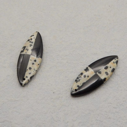 Intarsia of Obsidian and Spot Stone Earring Beads 36*13*5mm, 6.3g