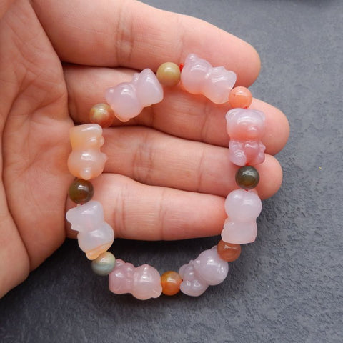 1 Strand Natural Agate Carved bears Beads for Bracelet 16*13*12mm, 7mm, 18cm length, 25.7g