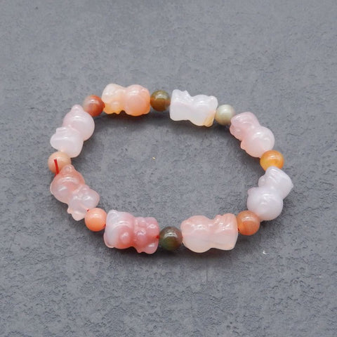1 Strand Natural Agate Carved bears Beads for Bracelet 16*13*12mm, 7mm, 18cm length, 25.7g