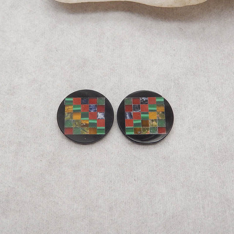 Intarsia of Obsidian, Red River, Tiger's Eye And Others Gemstone Cabochon Paire, 18x2mm, 2.4g