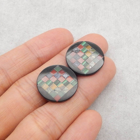 Intarsia of Obsidian, Red River, Tiger's Eye And Others Gemstone Cabochon Paire, 18x2mm, 2.4g