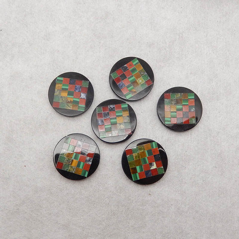 Intarsia of Obsidian, Red River, Tiger's Eye And Others Gemstone Cabochon Paire, 18x2mm, 2.4g