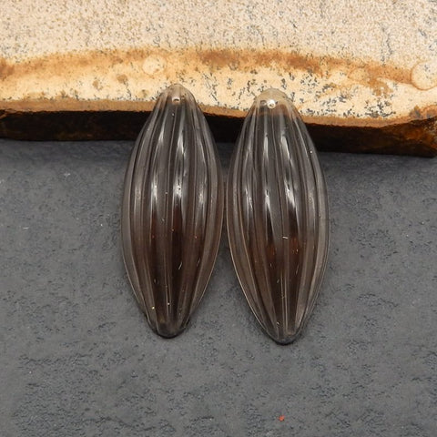 Natural Smoky Quartz Earring Beads 35x14x6mm (with drilling flaw)