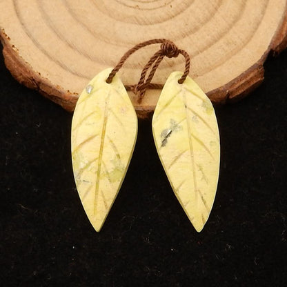 Natural Serpentine Carved leaf Earring Beads 31*11*4mm, 3.6g