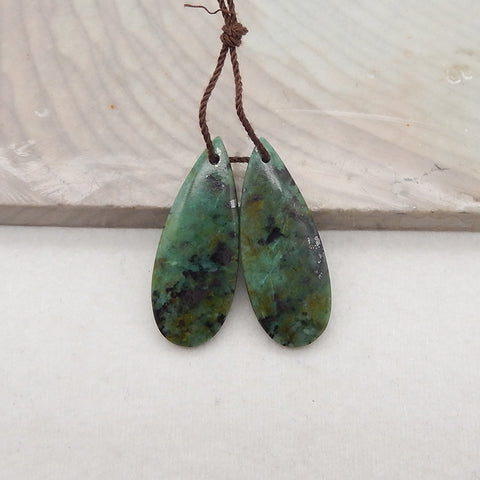New 1 Pair Natural African Turquoise Gemstone Teardrop Earring Beads,Popular Gemstone Earring Pair, Drilled Gemstone Pair, 30×12×3mm, 4.3g
