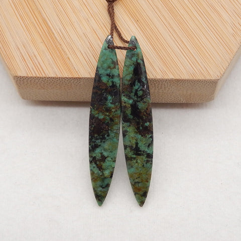 New 1 Pair Natural African Turquoise Gemstone Earring Beads,Popular Gemstone Earring Pair, Drilled Gemstone Pair, 46×8×3mm, 3.8g