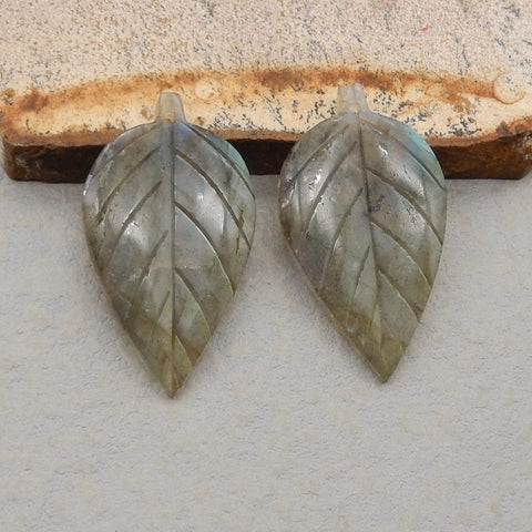 Natural Labradorite Carved leaf Earring Beads 37*21*4mm, 8.2g