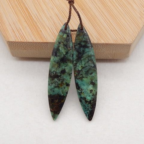 New 1 Pair Natural African Turquoise Gemstone Earring Beads,Popular Gemstone Earring Pair, Drilled Gemstone Pair, 44×10×4mm, 4.9g