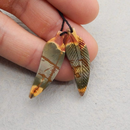 Natural Red Creek Jasper Carved Leaf Earring Beads 35*11*4mm, 4.5g