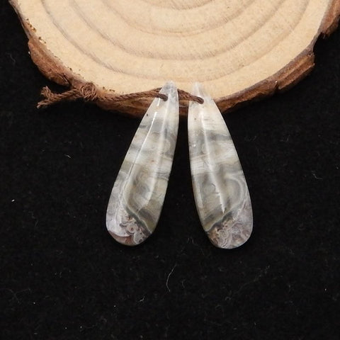 天然疯狂蕾丝玛瑙泪珠耳环石对,耳环制作石,29x10x5mm,4.3g