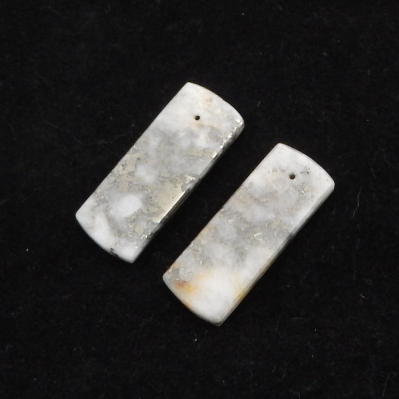 Natural White Quartz with Pyrite Earring Beads 33x13x3mm, 8.3g