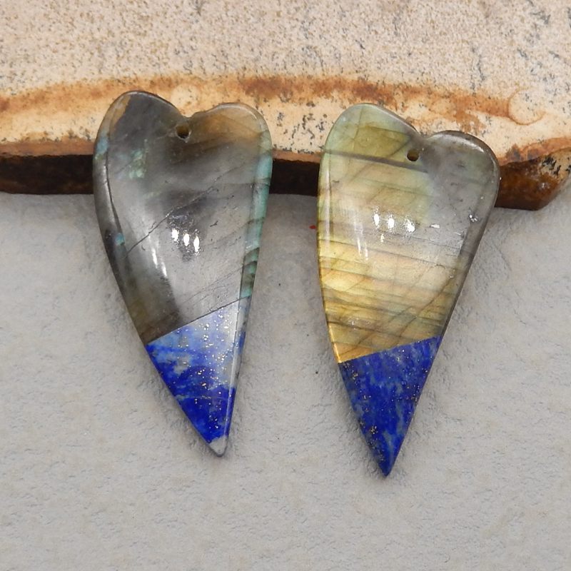 Intarsia of Labradorite and Lapis Lazuli Earring Beads 36*18*5mm, 10.2g