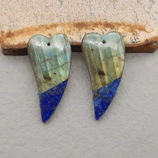 Intarsia of Labradorite and Lapis Lazuli Earring Beads 36*18*5mm, 10.2g - Gomggsale