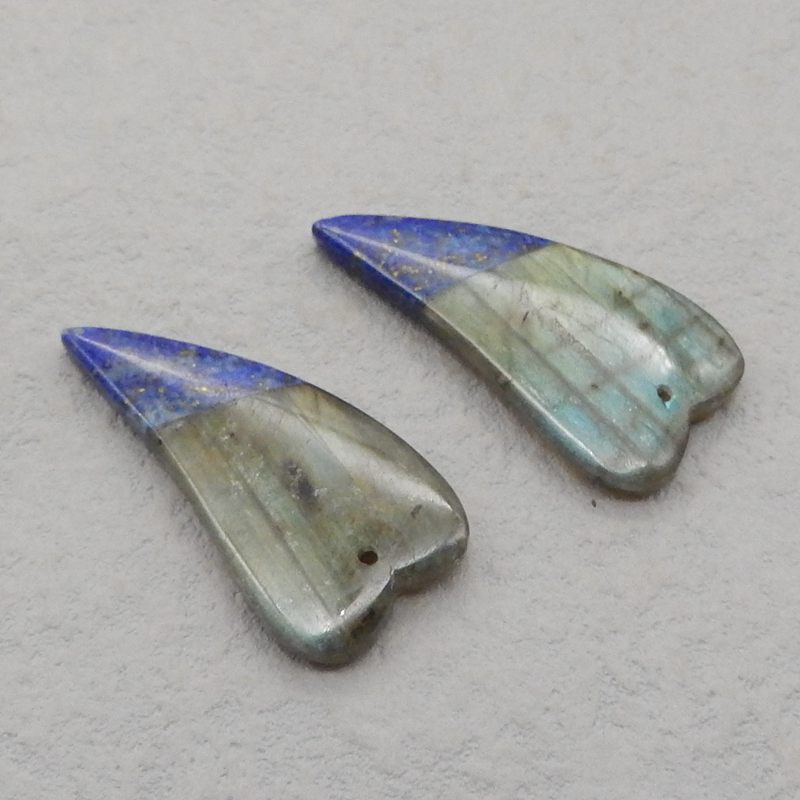 Intarsia of Labradorite and Lapis Lazuli Earring Beads 36*18*5mm, 10.2g