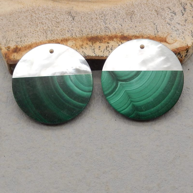 Intarsia of Shell and Malachite Earring Beads 30x3mm, 14.5g