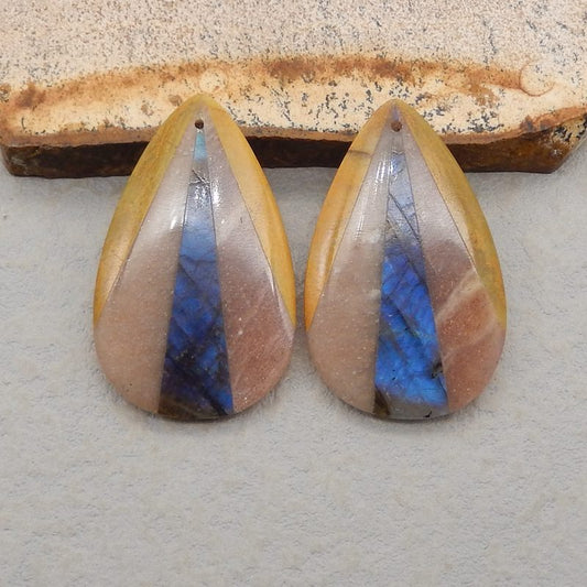 Intarsia of Yellow Opal, Sunstone and Labradorite Earring Beads 37*23*5mm, 12.5