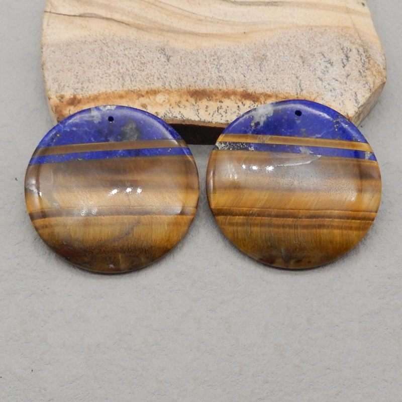 Intarsia of Lapis Lazuli and Tiger's Eye Earring Beads 40*40*5mm, 28.1g