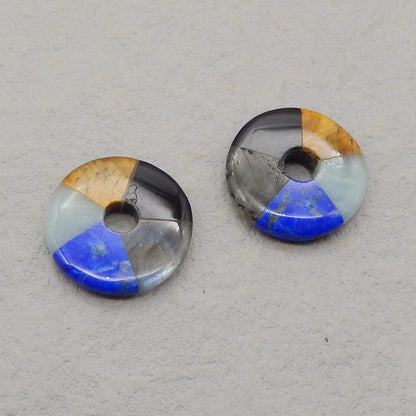 Intarsia of Tiger's Eye, Obsidian, Labradorite, Lapis lazuli and Amazonite Earring Beads 21*21*4mm, 6.4g