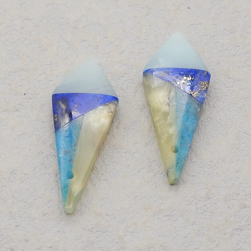 Intarsia of Amazonite, Lapis Lazuli, Apatite and Yellow Opal Earring Beads 28*11*4mm, 2.9g