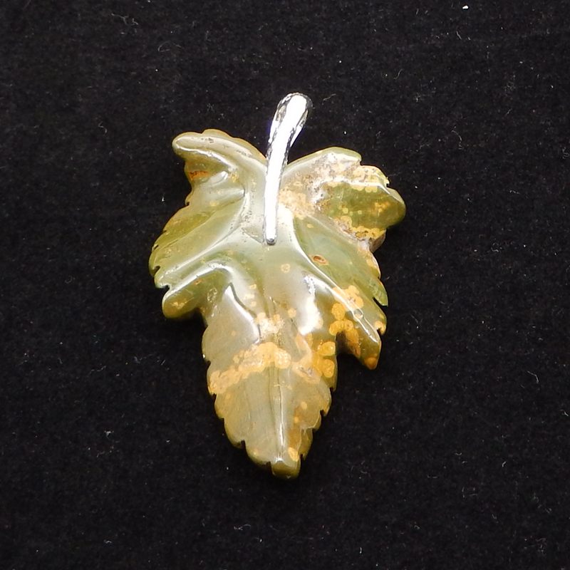 Natural Ocean Jasper Carved leaf Pendant with 925 Sterling Silver 54*33*7mm, 12g