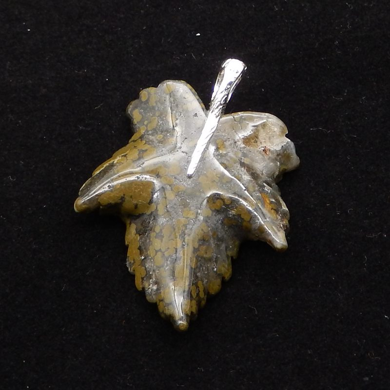 Natural Ocean Jasper Carved leaf Pendant with 925 Sterling Silver 46*30*8mm, 8.8g