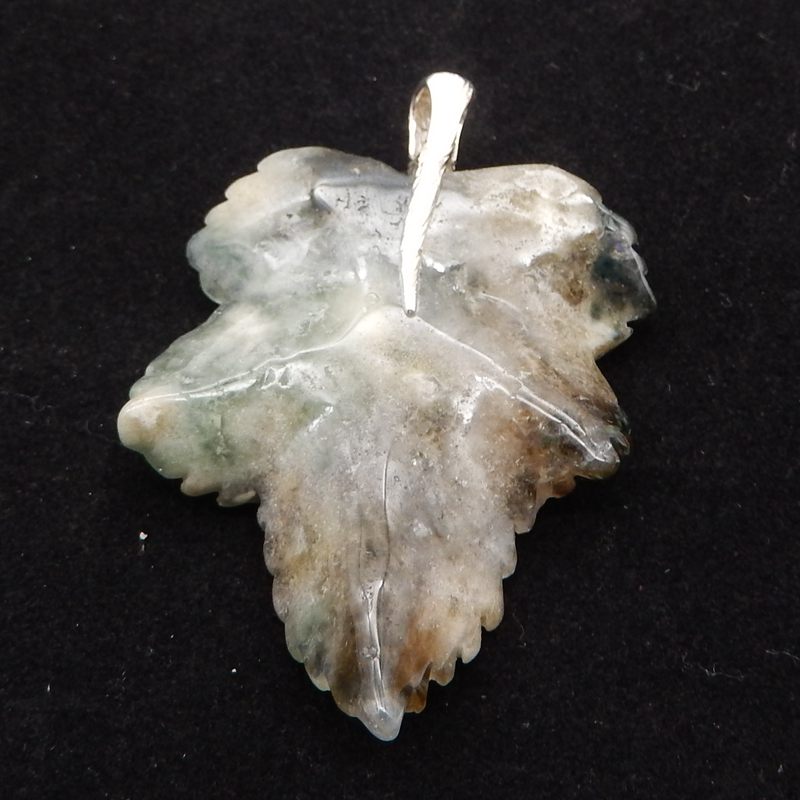 Natural Ocean Jasper Carved leaf Pendant with 925 Sterling Silver 64*45*10mm, 28.5g