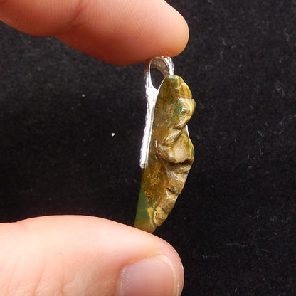 Natural Ocean Jasper Carved leaf Pendant with 925 Sterling Silver 38*27*9mm, 7.3g