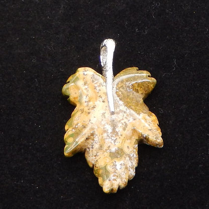 Natural Ocean Jasper Carved leaf Pendant with 925 Sterling Silver 43*29*8mm, 8.9g