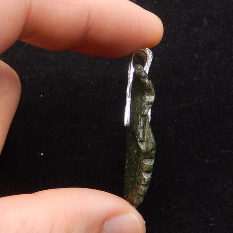 Natural Ocean Jasper Carved Leaf Pendant with 925 Sterling Silver 46*30*8mm, 8.8g