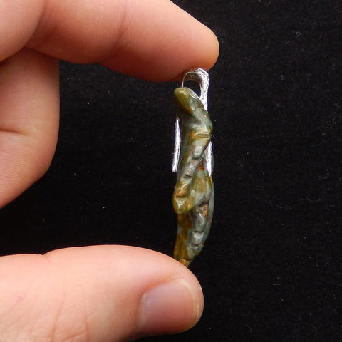 Natural Ocean Jasper Carved Leaf Pendant with 925 Sterling Silver 46*30*8mm, 8.8g