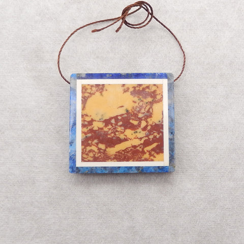 Natural Obsidian,Lapis Lazuli, Howlite and Multi-Color Picasso Jasper Intarsia Gemstone Pendant Bead,Handmade Pendant Gift, 32x30×6mm, 14g