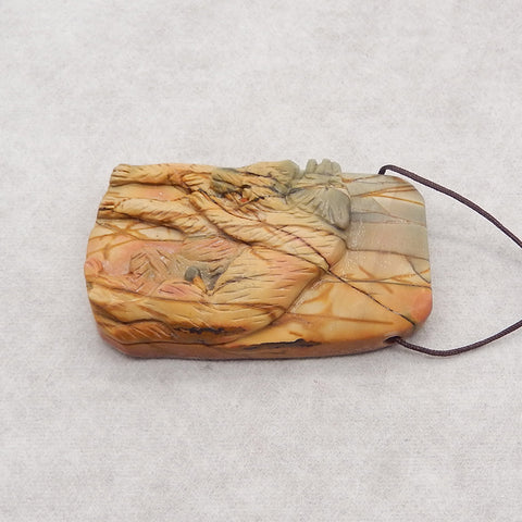 Carved Natural Multi-Color Picasso Jasper Wolf Gemstone Pendant Bead, Side Drilled Gemstone Pendant,53x32x12mm,36g